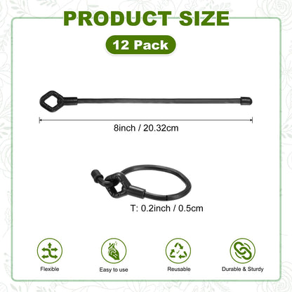 M METERXITY 12-Pack Adjustable Plant Ties, 8inch/20.32cm Silicone Flexible Multi-Function Sturdy Garden Twist Tie for Plant Support/Tree/Shrub/Vine, Reusable Support Twine [Black]