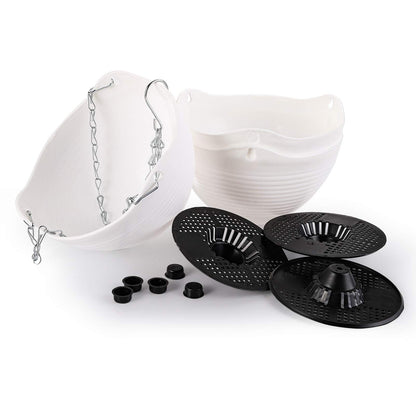 Foraineam 8 Pack White Hanging Planters Self-Watering Indoor Outdoor Garden Flower Plant Pot Containers with Drainer and Hanging Chain