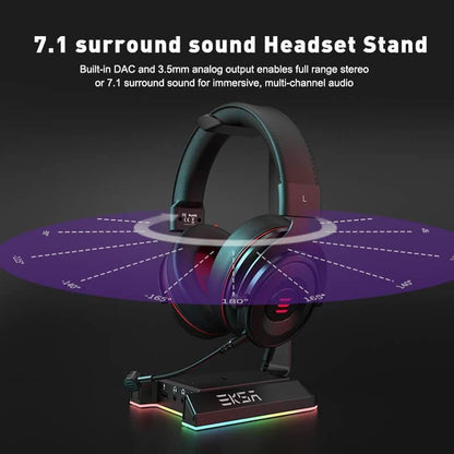 EKSA RGB Headset Stand, Headphone Stands with 7.1 Surround Sound & USB/3.5mm Port, Desk Gaming Headsets Holder with Aluminum Alloy Rod & Non-Slip Rubber Pad, Suitable for Most Gamer Desktop Earphones