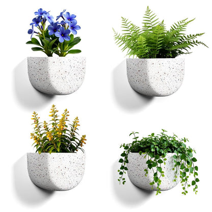Asnext 2 Pack Wall Hanging Planter Pots for Indoor and Outdoor Plants, 7 Inch Half-Moon-Shaped Plastic Wall Planter, Wall Mounted Succulent Planters (Speckled White)