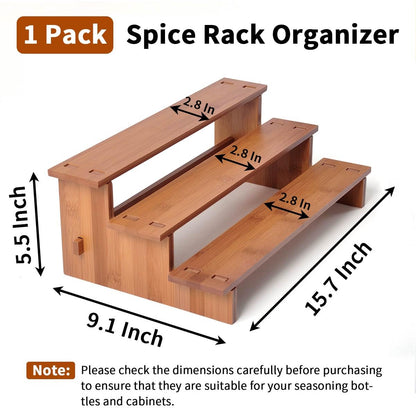 JinDoWin Cabinet Spice Organizer, Spice Organization for Cabinet, 3 Tier Spice Rack Organizer for Cabinet, Seasoning Organizer & Seasoning Rack, Kitchen Cabinet Organizer (1, Dark Bamboo)