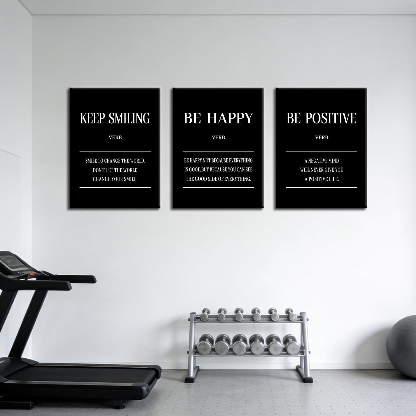 Keep Smiling Be Happy Be Positive 3 Pieces Motivational Canvas Wall Art Entrepreneur Quotes Signs Posters Prints Inspirational Paintings Pictures for Office Gym Decor Ready to Hang [36''W x 16''H]