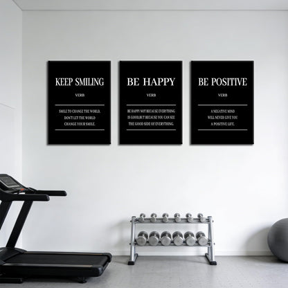 Keep Smiling Be Happy Be Positive 3 Pieces Motivational Canvas Wall Art Entrepreneur Quotes Signs Posters Prints Inspirational Paintings Pictures for Office Gym Decor Ready to Hang [36''W x 16''H]