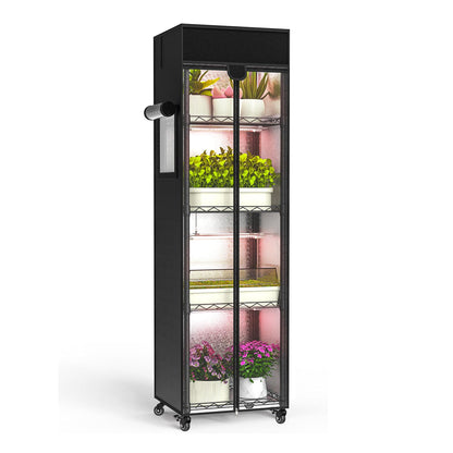 Aouipris Indoor Greenhouse with Grow Light, 5 Tier 15.7" L×11.8" W×62.3" H growtent with Lights, with 48W Full Spectrum Growing Lamps，Metal Indoor Plant Enclosure for Seed Starting
