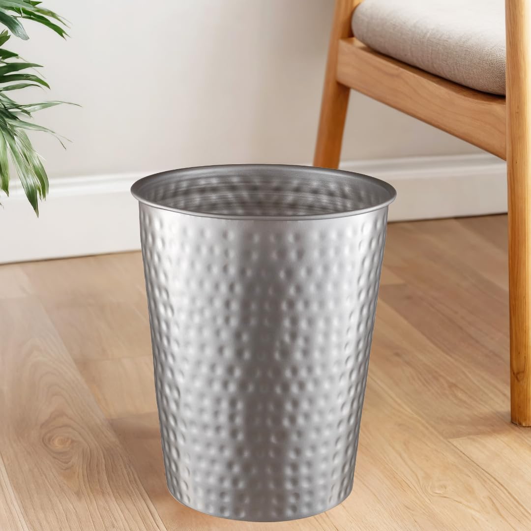 Monarch Abode Metal Bathroom Trash Can – Waste Basket for Bedroom, Office Desk, & Dorm, Hand Hammered, Durable Decorative Pewter Small Trash Can Bathroom Garbage Bin Wastebasket