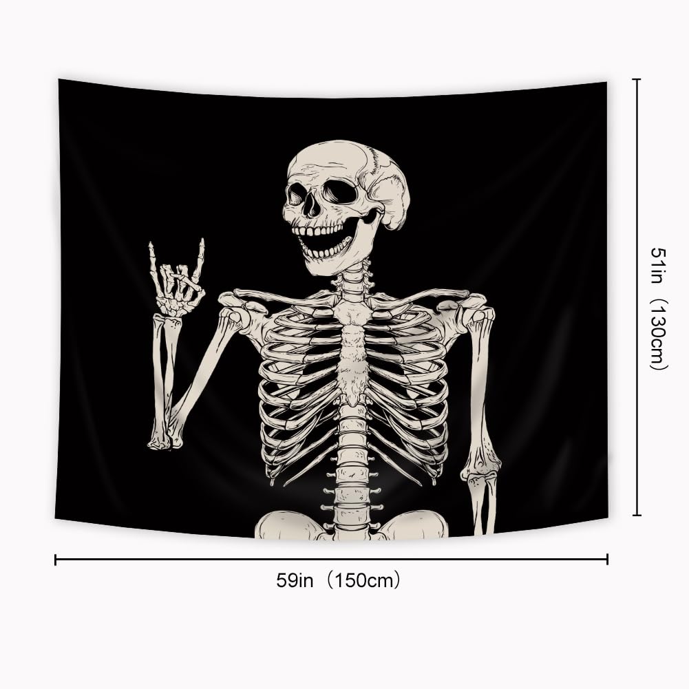 Riyidecor Skull Skeleton Tapestry Wall Hanging 51Hx59W Inch Funny Black and White Theme Home Decor for Men Women Gothic Hippie Halloween Bohemian Terror Rock and Roll Bedroom Living Room Dorm WW-SOKA