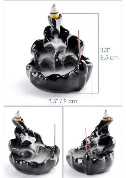 Kingrol Complete Backflow Incense Set: 1 Ceramic Cone Burner, Mat, Tweezer + 60 Sticks & 100 Backflow Cones for Zen Home Decor, Yoga, Meditation, Daily Relaxation