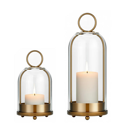 Havmorph 5"&4" Hurricane Glass Candle Holders, Hanging Brass Metal Candle Holder for Pillar Candles Table Coffee Table Decor Interior Decoration