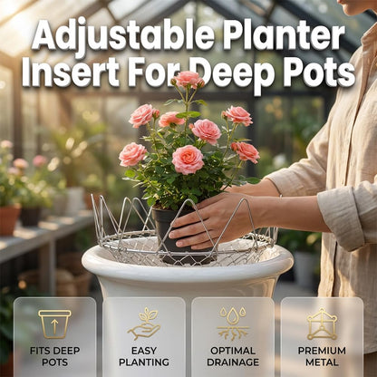 Adjustable Planter Insert, Heavy Duty Metal Plant Riser with Chain Hooks, Height Adjustable Pot Filler for Deep Planters, Hanging Baskets for Plants Outdoor (1 PCS)