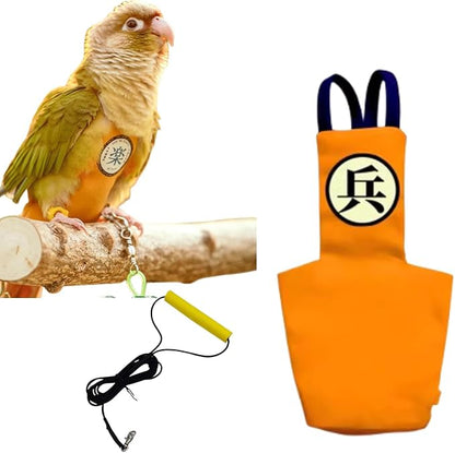 MANON ROSA Bird Diapers Leash Set Washable Reusable Handmade Flight Suit Waterproof Inner Layer - Protective Parrot Nappy Clothes Parakeets Macaws Budgies Canaries (Orange2,Sun Conure)