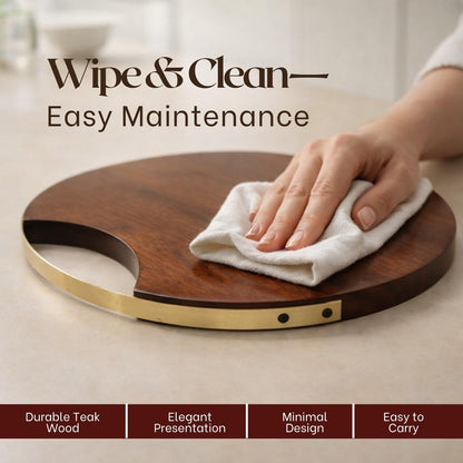 nestroots Round Wood Tray, Teak Wooden Serving Tray with Handle, 14" Serving Platter, Appetizer Charcuterie Board, Organizer Tray for Kitchen/Countertop