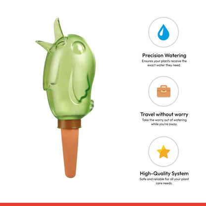 SCHEURICH Boerdy M Set of 4 Self Watering Bird Figures - Transparent Green Automatic Plant Watering Globes - for Indoor/Outdoor Use - UV-Resistant & Easy Monitoring - 4-Day Hydration