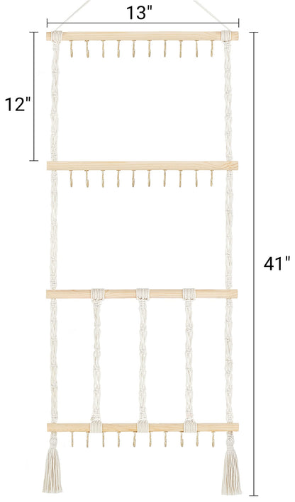 Dahey Hanging Jewelry Organizer Macrame Necklace Holder with 30 Hooks and Macrame Headband Holder with 30 Hooks Boho Nursery Decor for Baby'S Room