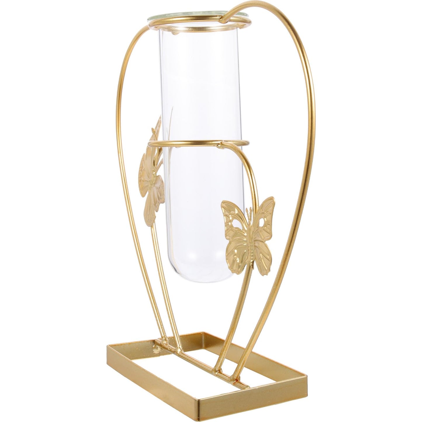 IMIKEYA Glass Plant Terrarium with Metal Frame and Heart-Shaped Insect Motif, Hydroponic Flower Holder for Home Décor, Desktop Decorative Glass Vase for Living Room and Office