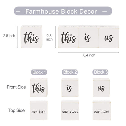 Airrioal This is Us Sign & Our Life Story Home Letter Blocks - Farmhouse Table Rustic Home Decor, TV Stand Dining Room Modern Decorations for Shelf Mantle