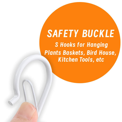 iCafePub 24 PCS S Hooks for Hanging with Safety Buckle, 3.5 inch Heavy Duty Metal S Shaped Hooks Stainless Steel for Hanging Kitchen Utensil, Cups, Pots, Plants, Bags, Hats (White)