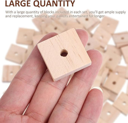 Yardwe Parrot Chewing Blocks 100Pcs Wooden Bird Cage Toys with Hanging Holes for Beak Trimming and Mental Stimulation Suitable for Parakeets Cockatoos Macaws