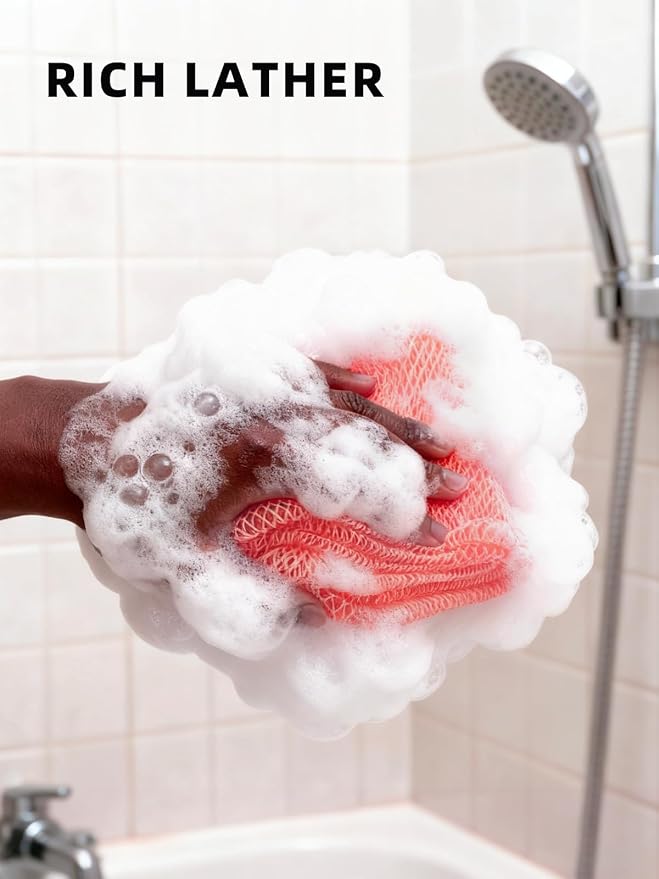 Cleangor 2Pcs African Net Sponge Authentic with Knots - Exfoliating Body | Scrubber for All Skin Types, African Bath Sponge, Wash Cloth, Gentle Exfoliation Shower Rag for Women Daily Use
