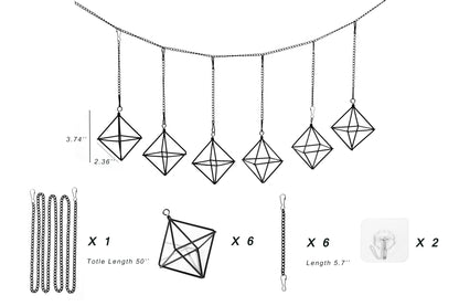 libproqia Small Air Plants Holders Black Hanging Airplants Hangers Iron Wire Airferns Display Frame Geometric Tillandsia Air Planter with Chains for Wall Mounted Himmeli Decor 6pcs(No Plants)