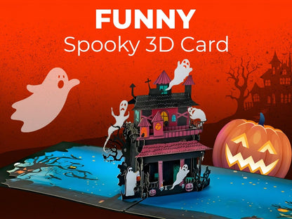 iGifts And Cards Halloween Haunted Mansion 3D Pop-Up Card – Spooky Ghost House, Pumpkins & Bats – 6"x6" Creepy Greeting Card for Trick-or-Treaters, October Birthdays, Parties & Eerie House Gifts