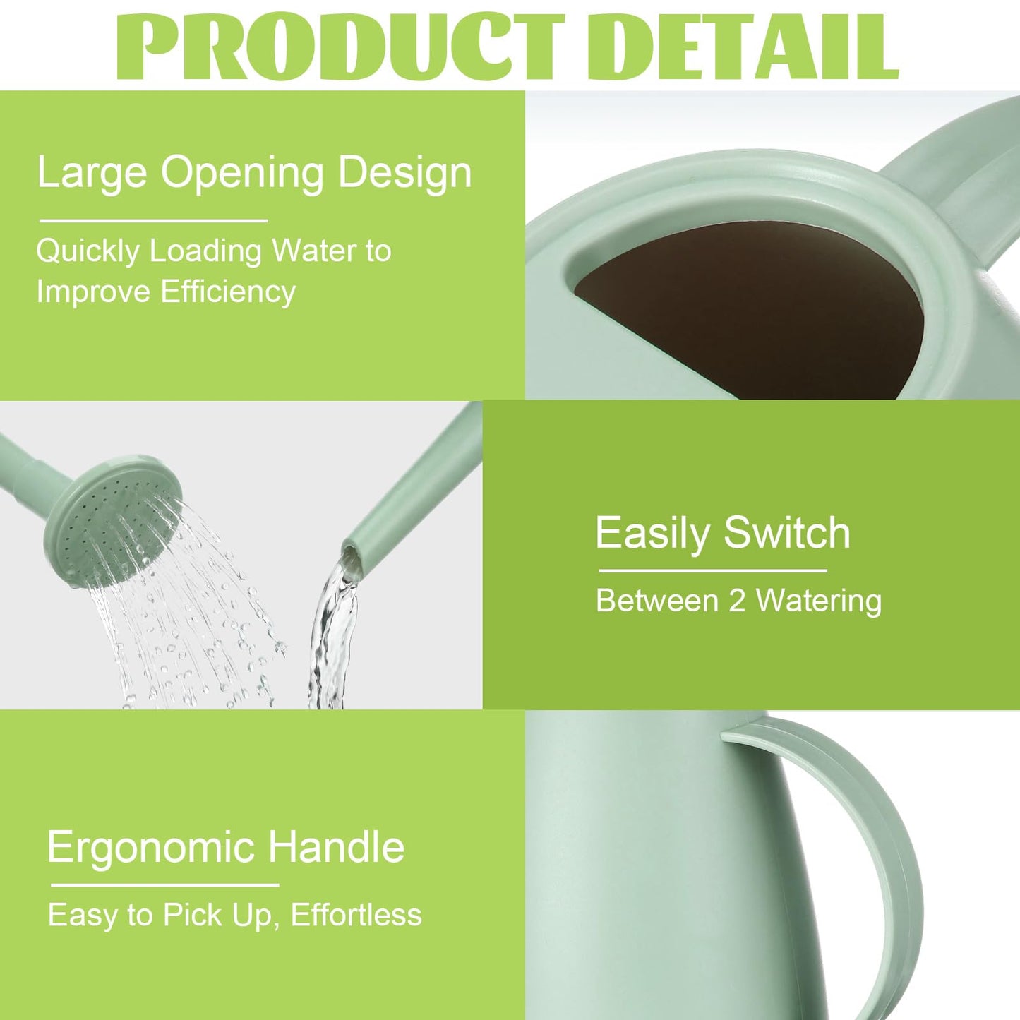Ferrochef 2 Pack Watering Can for Indoor Plants, 1.8L/60oz Small Plastic Water Cans with Long Spout, Lightweight Pitcher for House Plants, Garden Flowers, Mint Green