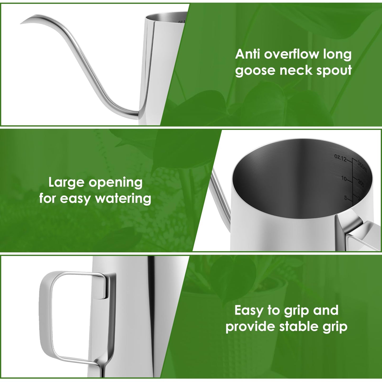 Small Stainless Steel Watering Can for Indoor Plants, 12oz/350ml Mini Plant Watering Pot with Long Spout & Ergonomic Handle for Houseplants, Succulents & Bonsai