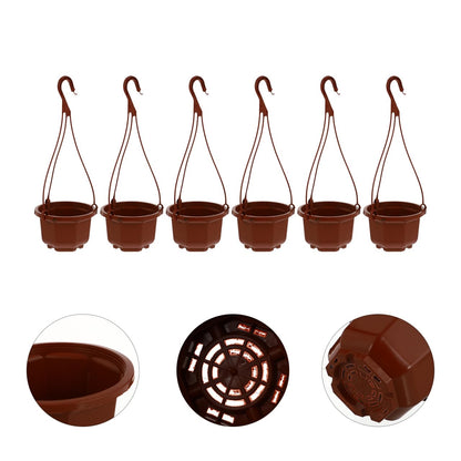 Wakauto 6Sets Plastic Hanging Flowerpots - Metal Hook & Chain Planters with Drainage Holes & Non-Slip Feet, Breathable for Succulents & Orchids, Indoor/Outdoor Home & Garden Use