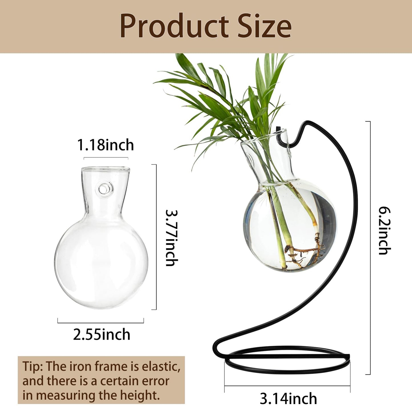 Desktop Glass Plant Propagation Station with Metal Stand, Tabletop Plant Terrarium,Hydroponics Vase for Propagating Hydroponic Office Garden Home Decor, for Weddings, Centerpieces (8)