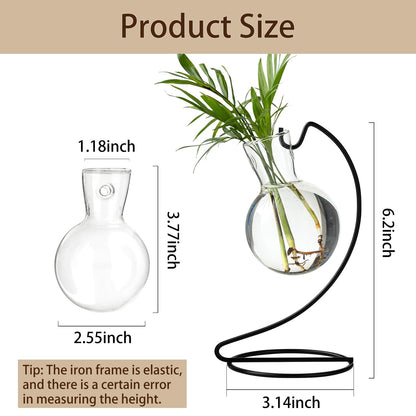 Desktop Glass Plant Propagation Station with Metal Stand, Tabletop Plant Terrarium,Hydroponics Vase for Propagating Hydroponic Office Garden Home Decor, for Weddings, Centerpieces (8)