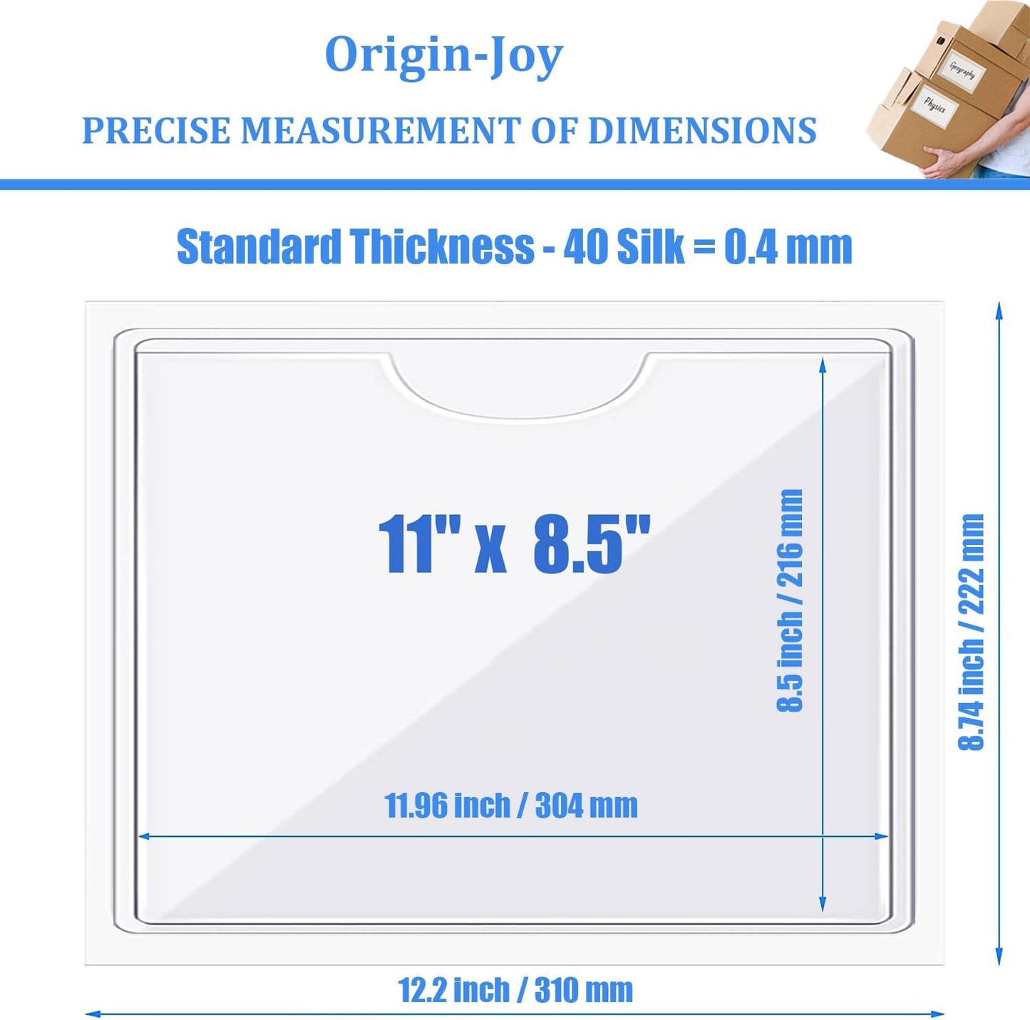 Origin-Joy 35 PCS Self Adhesive Index Card Pockets with Top Open, Clear Plastic Label Holder for Notes, Library and Business, Adhesive Label Pockets & Holder (11 x 8.5 inch)