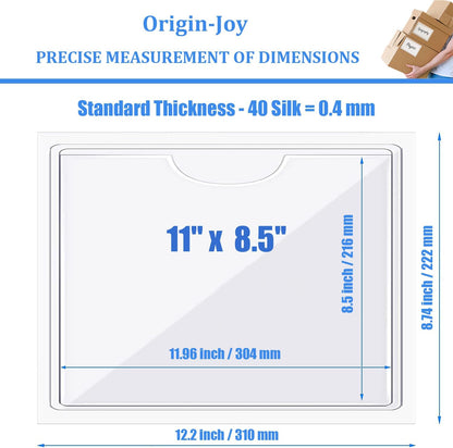 Origin-Joy 35 PCS Self Adhesive Index Card Pockets with Top Open, Clear Plastic Label Holder for Notes, Library and Business, Adhesive Label Pockets & Holder (11 x 8.5 inch)