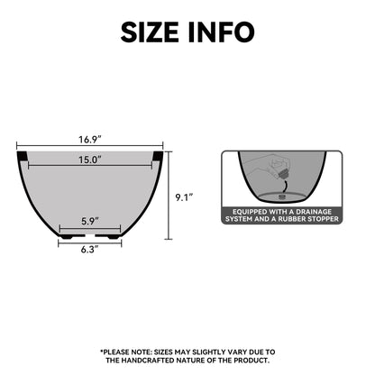 Kante 16.9 Inch Dia Concrete Planter, Round Bowl Design Garden Pot for Indoor Outdoor Plants, Modern Flower Pot with Drainage Hole, Weathered Concrete Finish with Painted Interior