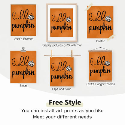 PLKMN Fall Wall Decor Set of 4, Thanksgiving Buffalo Check Pumpkin Truck Orange Decor, Fall Pictures Wall Art Prints 8x10 for Home Gallery Bedroom (Unframed)
