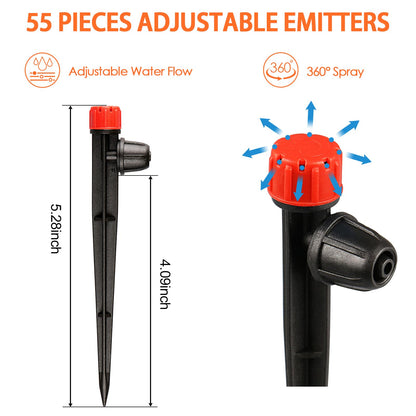 Gardrip 55 Pieces Drip Emitters Stream with Stake for 1/4" Irrigation Tubing: Adjustable 360 Degree Water Flow Irrigation Universal Sprayer Drip Pipe Sprinklers Fittings for Garden Watering System