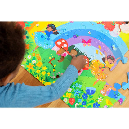 Crocodile Creek 36-Piece Jigsaw Floor Puzzle - Fun Floor Puzzles for Kids Ages 3-5 - Heavy-Duty Shaped Box for Storage - Over The Rainbow - 24" W x 18" H Finished