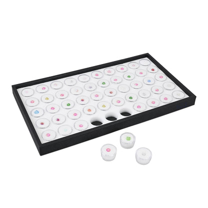 Ikee Design White Foam Gem Jars Showcase Stackable Display Tray for Collectibles, Home Organization Storage Box with 50 Gemstones and Bead Storage Jars, White Foam/Black Tray
