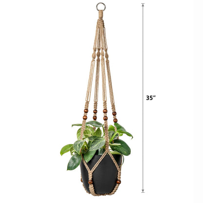 Mkono Macrame Plant Hanger Indoor Jute Hanging Planter Basket with Wood Beads Decorative Flower Pot Holder No Tassels for Indoor Outdoor Boho Home Decor 35 Inch, Brown, Set of 2 (POTS NOT Included)
