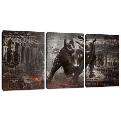 Motivational Wall Art Canvas Print Bull Office Decor 3 Pieces Inspirational Framed Prints Entrepreneur Quotes Decoration Framed Ready to Hang - 36" W x 16" H