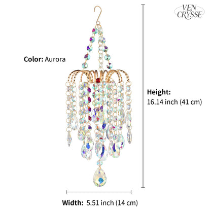 Hanging Window Garden Crystal Sun Catcher, Luxury Elegant Gold-Plated Decor, Party Crystal Ornament (Aurora)