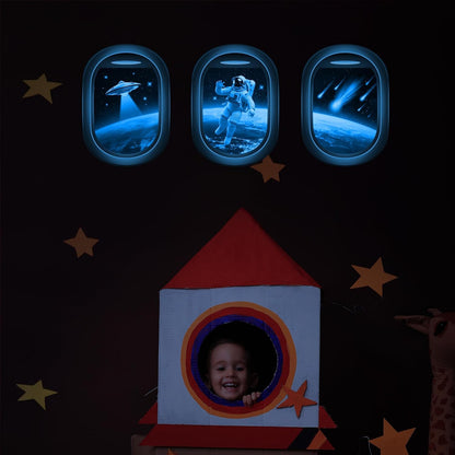 Quanhaigou Glow in The Dark 3D Space Wall Decals, Set of 3 Galaxy Window Stickers for Wall,Planet Themed Room Decor for Kids Boys