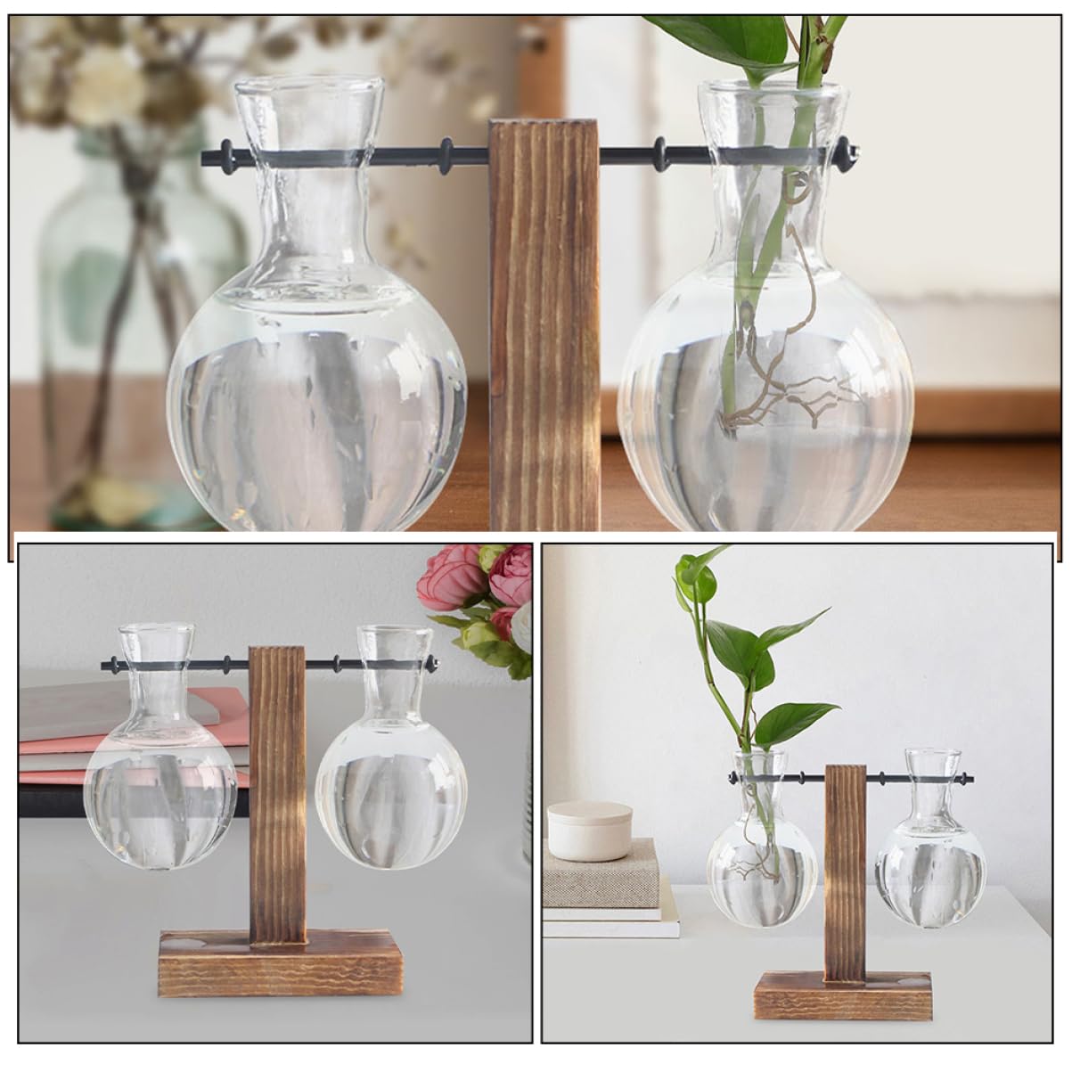 Mobestech 3pcs Hydroponic Glass Vase Base Clear Borosilicate Plant Propagation for Flowers and Terrariums and Stylish Desktop Decoration