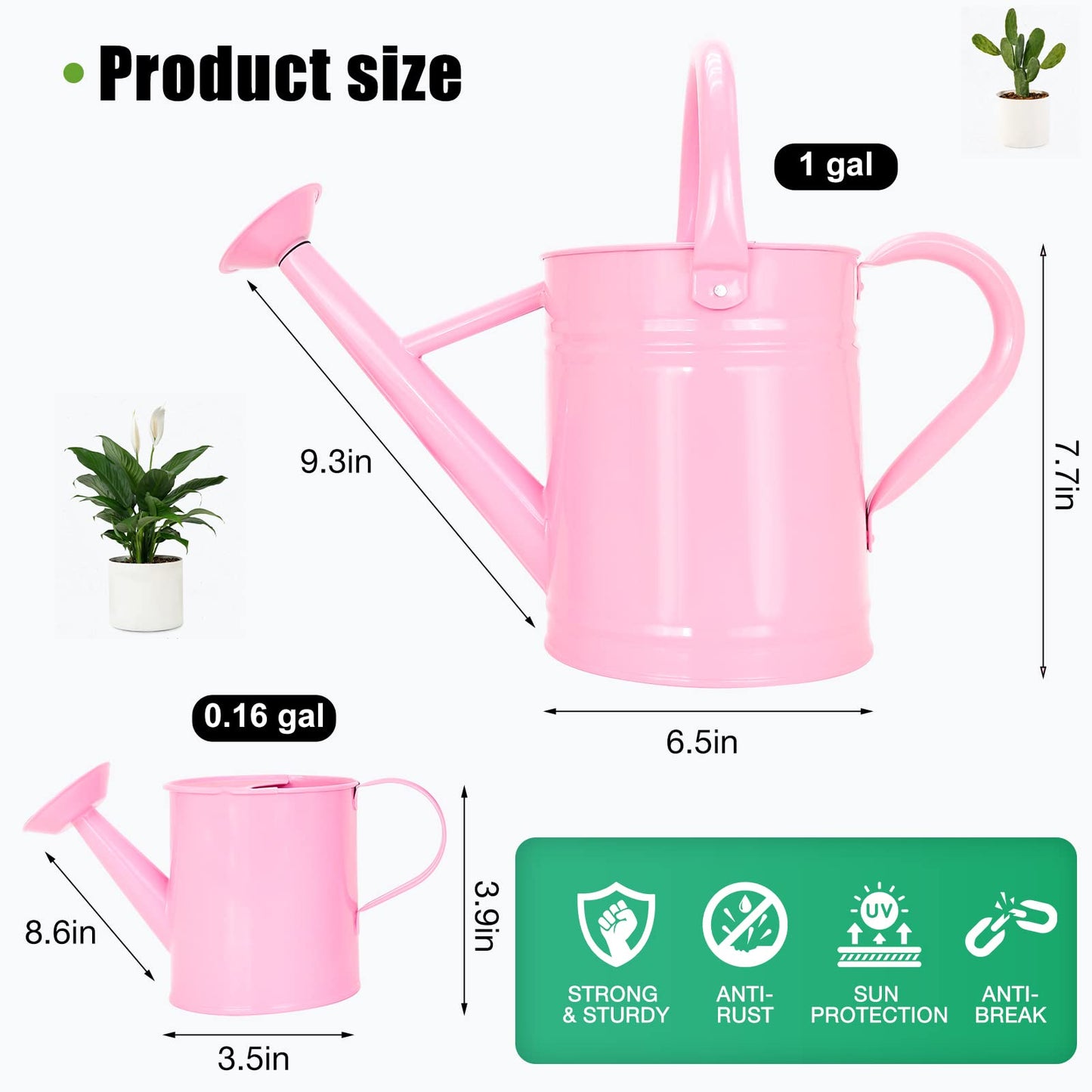 Lechloris Metal Watering Can (1 Gallon) for Outdoor&Indoor Plants with Free Small Watering can for Kids, Plant Watering Can with Removable spout, Perfect for Garden Flower, Houseplants, Pink