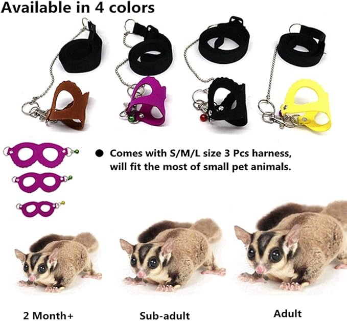 3 Pack Sugar Glider Harness and Leash Set - Adjustable Traction Rope Strap Anti-Biting Chain Rope, Small Animal Training Walking Vest Leash for Sugar Glider Squirrel Hamster Rat Birds Reptile (Brown)