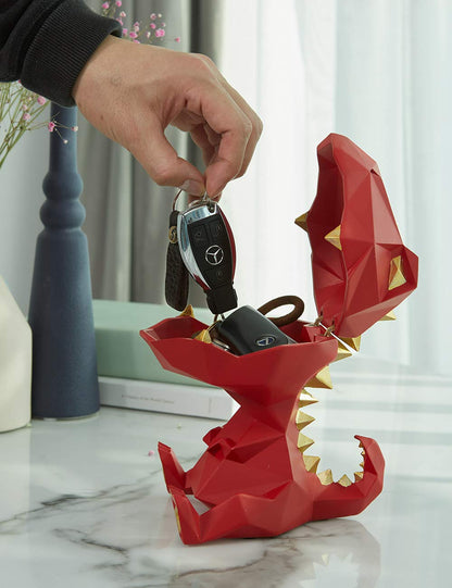 HAUCOZE Dinosaur Candy Dish Cookie Jar Storage Statue Modern Home Decor Sculpture Table Centerpiece Gift for Living Room Red 7.5 Inch