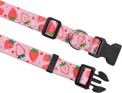 MarukoPet Dog Collar and Leash Set, Adjustable for Small Medium Large Dogs Puppy, Cute Design with Bohemia Floral Tribal Geometric Patterns Boys Girls Dog Collar(Strawberry Set,S)