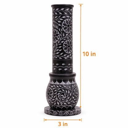 KC KULLICRAFT Marble Soapstone Blue Incense Stick Holder | Candle Burner | Tea Light Holder - Round Incense Holder Decorative Home and Office Decor - (3 x 3 x 10 Inches)