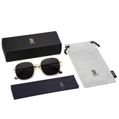 SOJOS Classic Trendy Square Sunglasses for Women Men Cute Big Frame Gold Shades SJ1137, Bright Gold/Grey