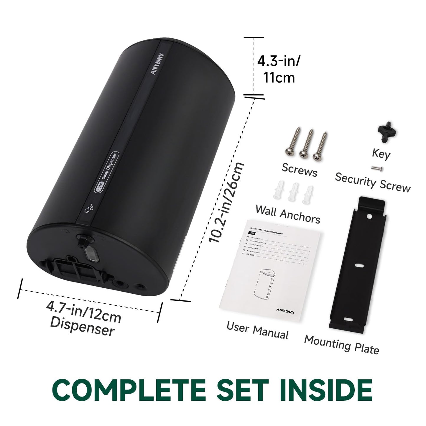 anydry 29fl.oz/850ml Commercial Automatic Liquid Soap Dispenser Wall-Mounted Large Capacity Model AD1209 Black