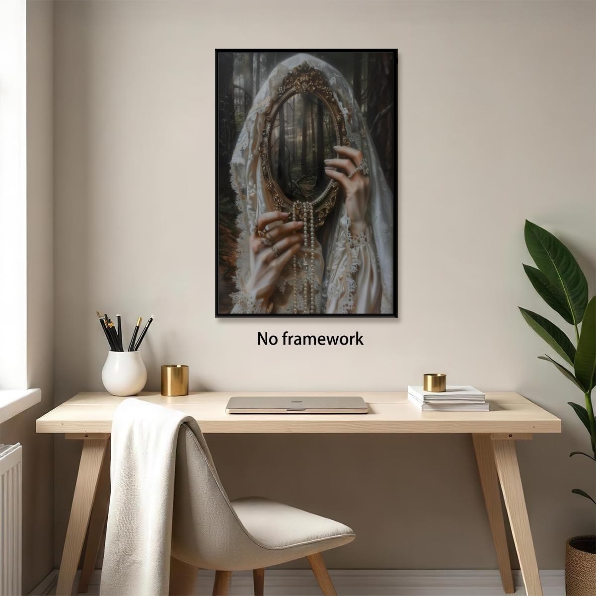 Mirror Witch Gothic Posters Victorian Goth Wall Art Witchy Dark Academia Room Home Decor Macabre Canvas Print Surreal Collage Forestcore Pictures Painting for Bedroom 16x24inch Unframed