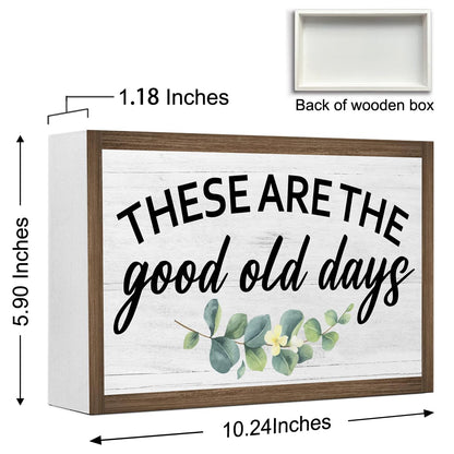 These Are The Good Old Days Wooden Box Sign Desk Decor,Rustic Farmhouse Love Sign Wood Block for Home Bedroom Shelf Tabletop Wall Decor